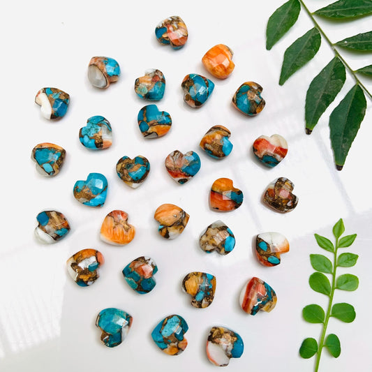 Natural Spiny Oyster Copper Turquoise Hand Carved Heart Shape Loose Gemstone Beads , Carved Heart Shape Gemstone Briolette Size 10mm BBI313