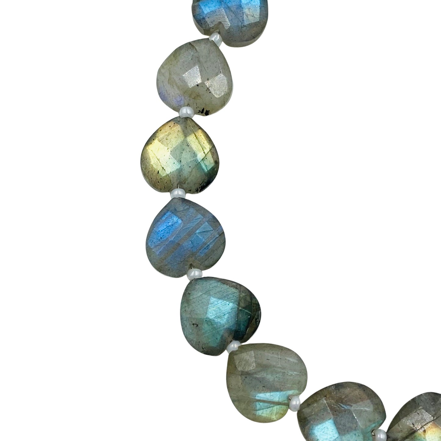 Natural Labradorite Heart Beads 20 Pcs – Carved Faceted Blue Flash Briolette