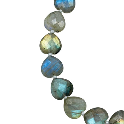 Natural Labradorite Heart Beads 20 Pcs – Carved Faceted Blue Flash Briolette