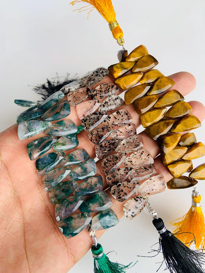 4 Inches Natural Mix gemstone Sail Crown Cut Side drill Beads, Fancy shape Gemstone Briolette Size 8x16mm to 9x18mm gift for Wedding jewelry