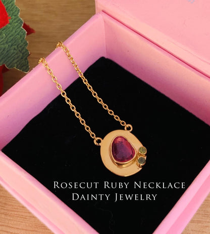 Rosecut Ruby Necklace – 18K Gold & Silver Minimal Pendant
