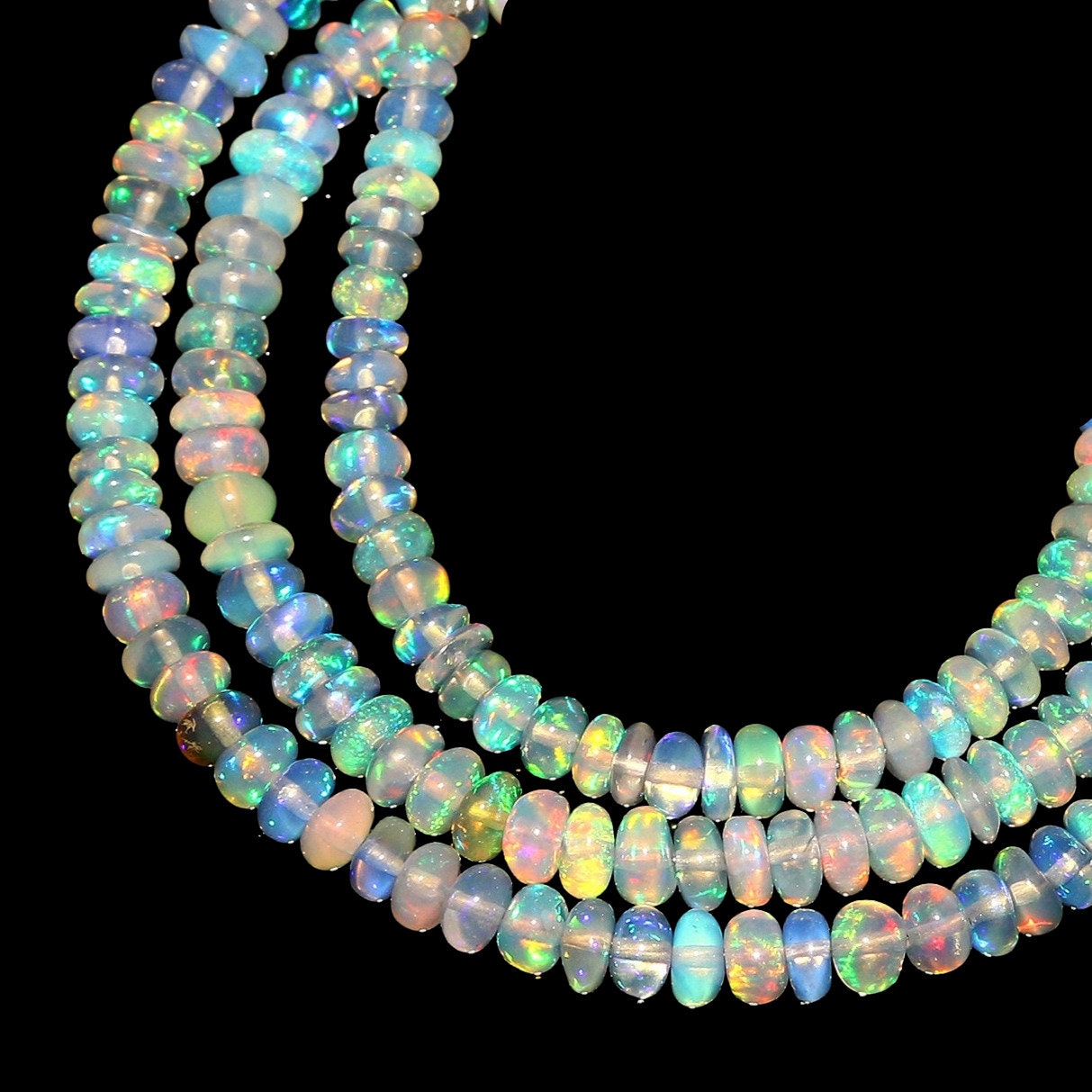 AAA Natural White Ethiopian Opal Smooth Rondelle Beads 6.5mm–7mm