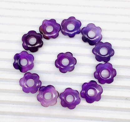 4 Pcs Natural Amethyst Smooth Flower Gemstone Beads 15mm Carved Flower Shape jewelry Amethyst Gemstone Jewelry Handmade Bracelet Bead.