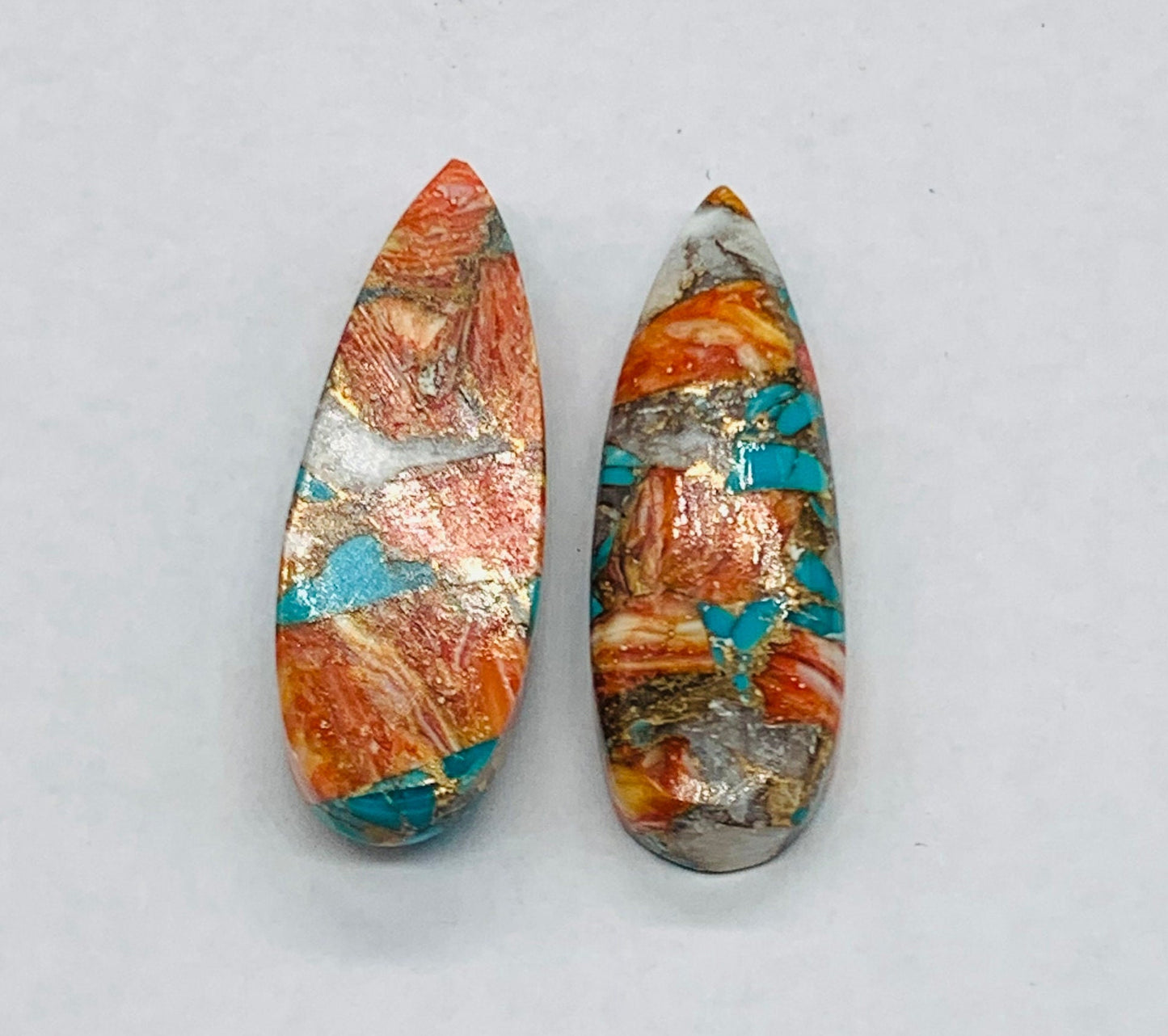 1 Pair Spiny Oyster Copper Turquoise Smooth Long Pear Shape Flat back  Gemstone Size 10x31mm, Matching Pair Briolette, Earring Making BBI971