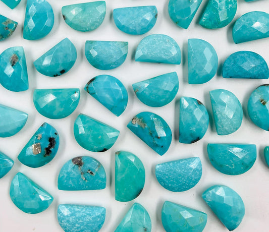 Natural Arizona Turquoise Gemstone Beads, Faceted Half Moon "D Shape Beads, Carving Gemstone, Size 10x16 mm, Loose Beads For Jewelry,