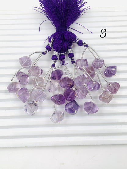 Pair of pink amethyst Faceted Twisted drop shape gemstone beads Amethyst twisted for jewelry making center drilled Drop beads gift for her