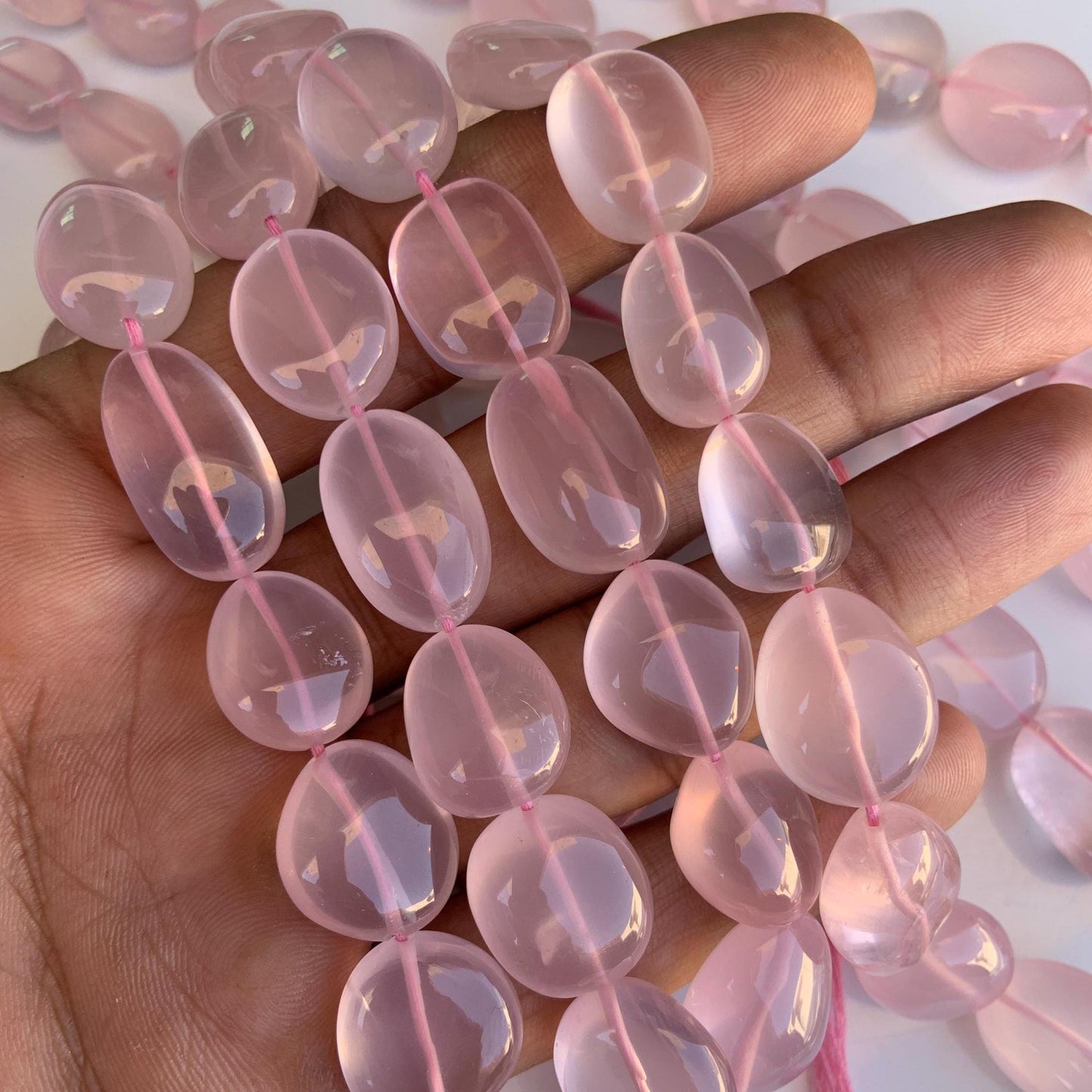 Natural Rose Quartz Smooth Tumble Oval Shape Gemstone Necklace Beads Rose Quartz Center Drill  Smooth Uneven Shape Nugget beads Briolette