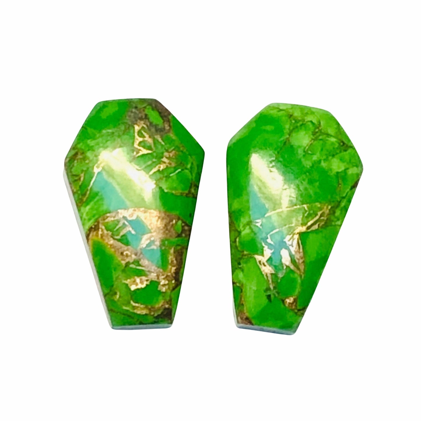 1 Pair Green Copper Turquoise Smooth Cut Coffin Shape Gemstone, Size 11X18mm, Matching Pair Briolette, Earring Making Gemstone, SKU - BBI990