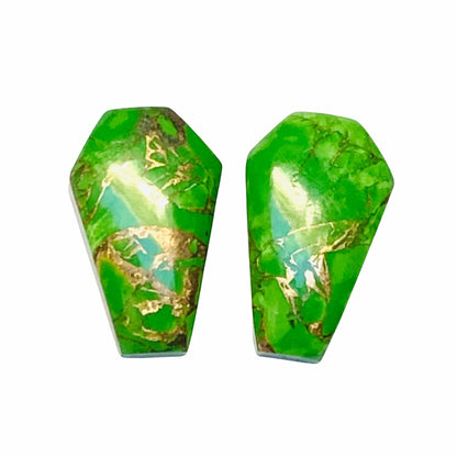 1 Pair Green Copper Turquoise Smooth Cut Coffin Shape Gemstone, Size 11X18mm, Matching Pair Briolette, Earring Making Gemstone, SKU - BBI990