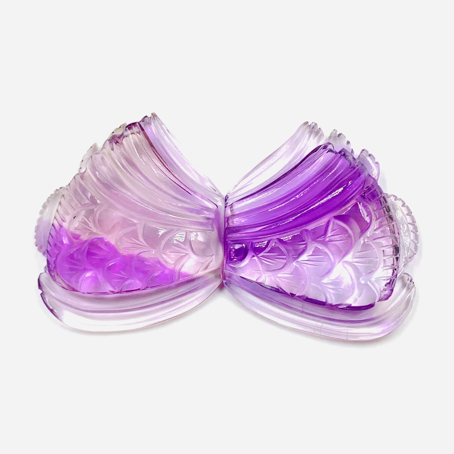 1 Pair Natural Amethyst Hand Carved Flower Shape Briolette Beads, Handmade Carving Pair Gemstone Size - 31X26X8mm