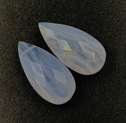 1 Pair Natural Blue Lace Agate Faceted Pear Shape Gemstone, Size 10x20mm,10x25mm Matching Pair Briolette, Earring Making SKU-BBI1047