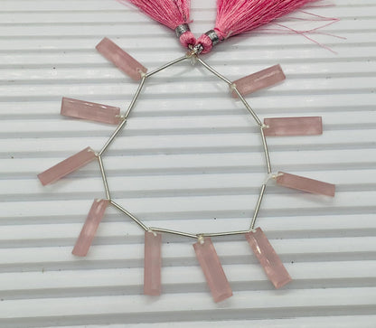 10 Pieces Natural Rose Quartz Baguette Step cut Faceted Gemstone beads Size 20X6X4mm Gift for her and Jewelry making BBI1137