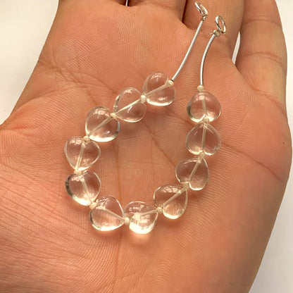 11 Pcs Natural Crystal Quartz Smooth Heart Shape Gemstone Briolette Beads | Beads For Jewelry | Wholesale Gemstone Beads, 10mm BBI340