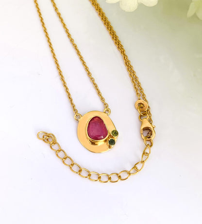 Rosecut Ruby Necklace – 18K Gold & Silver Minimal Pendant