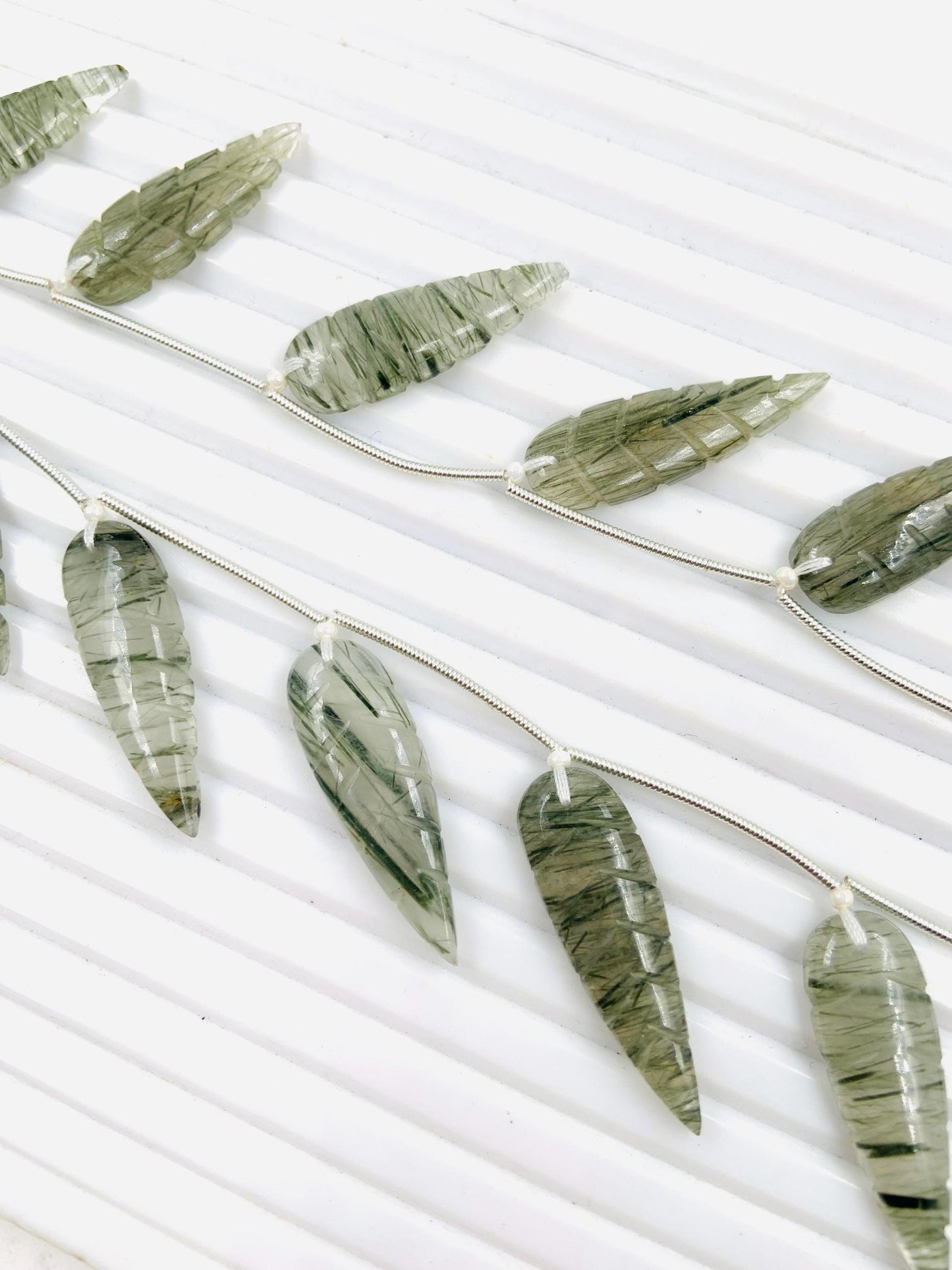 10 Pcs Natural Green rutile Leaf Shape Carved Gemstone Beads Briolette, Green rutile Gemstone for Jewelry Making Size 30x10x4mm gift for her
