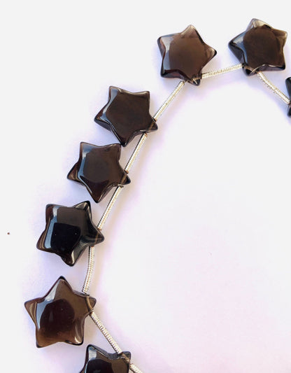 15 Pieces Natural Smoky Quartz Smooth Star Shape Briolette, Star Shape Gemstone For Jewelry, Star Shape Briolette, Size 14mm BBI127
