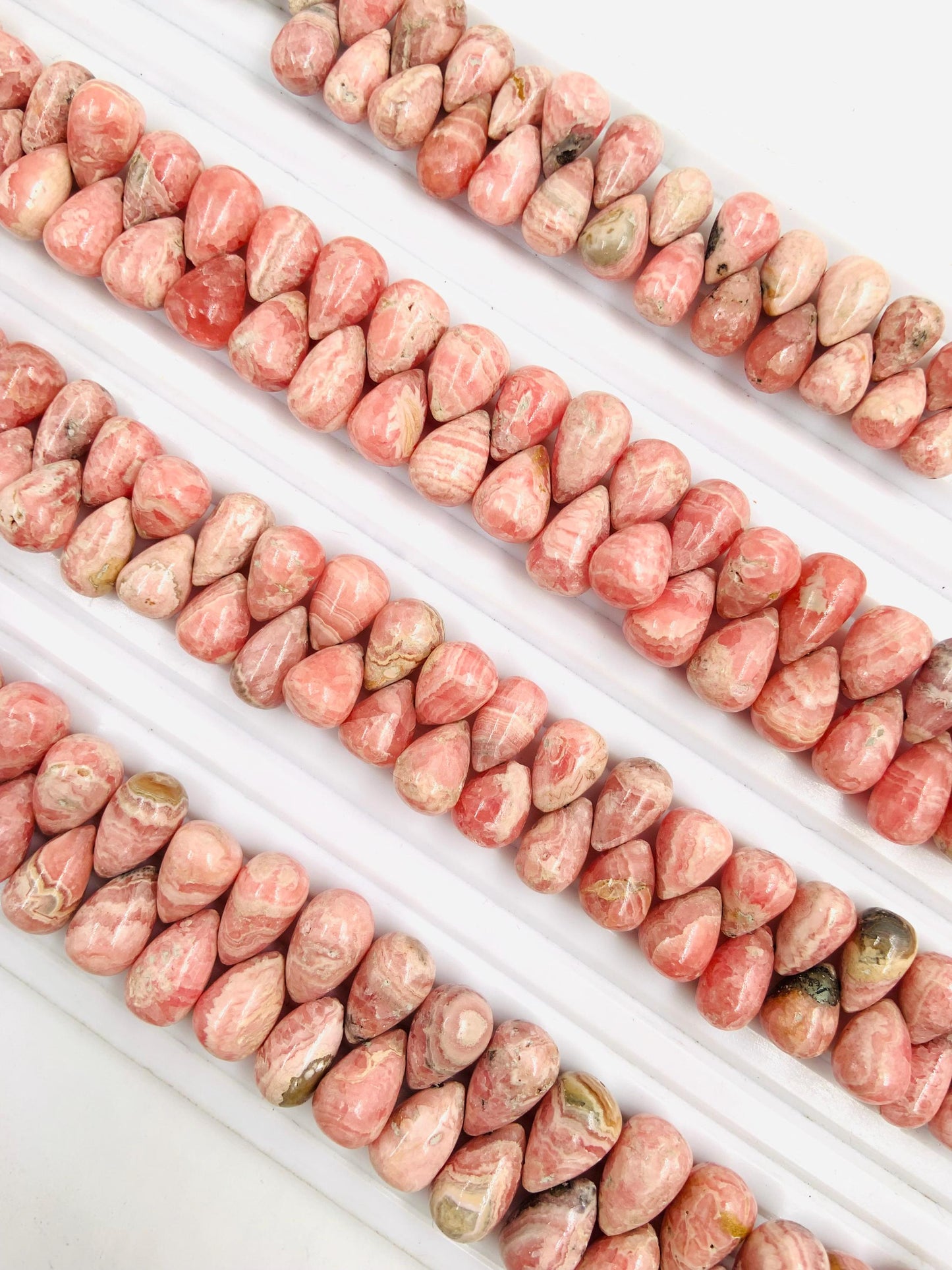 Natural rhodochrosite Smooth briolette drop shape gemstone beads Side drilled beads Matching pair, Smooth teardrops for earring making