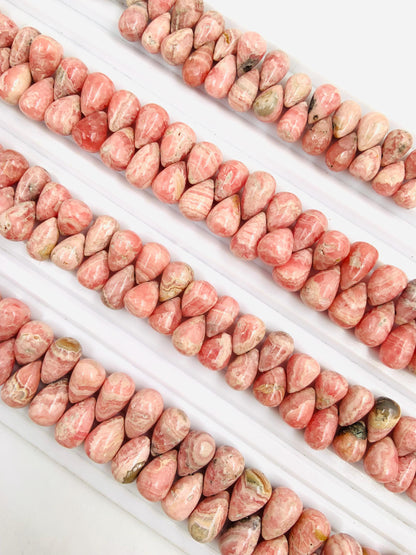 Natural rhodochrosite Smooth briolette drop shape gemstone beads Side drilled beads Matching pair, Smooth teardrops for earring making