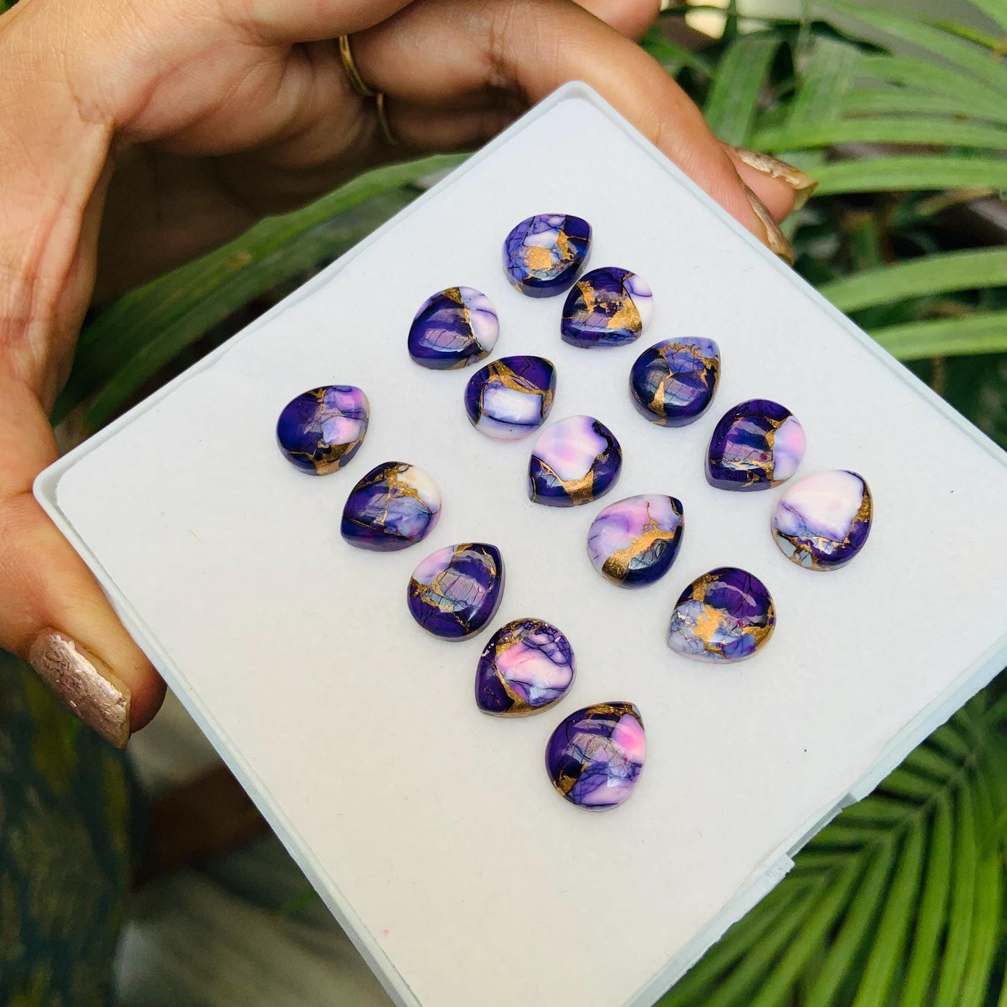 5 Pieces Natural Purple Copper Mojave Turquoise flatback Pear-Shaped Gemstone for Jewelry, Purple Turquoise Loose Stone Cabs, Size 10x12mm