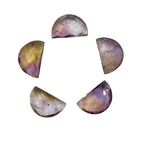 2 Pieces Natural Ametrine Faceted Semi Circle Shape Gemstone, Carved D Shape Earring Components, Size 10x16mm, Jewelry Supplies, SKU-BBI218