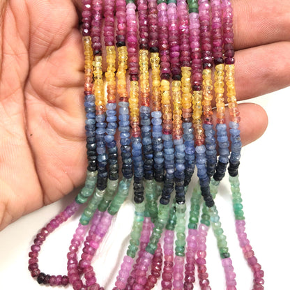 Natural Multi Sapphire Faceted Rondelle Gemstone Beads – AAA, 15” Strand