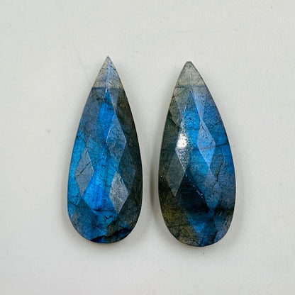1 Pair Natural Labradorite Faceted Long Pear Shape Gemstone, Size 10x25mm, 10x20mm, 10x30mm Matching Pair Briolette, Earring Making Gemstone