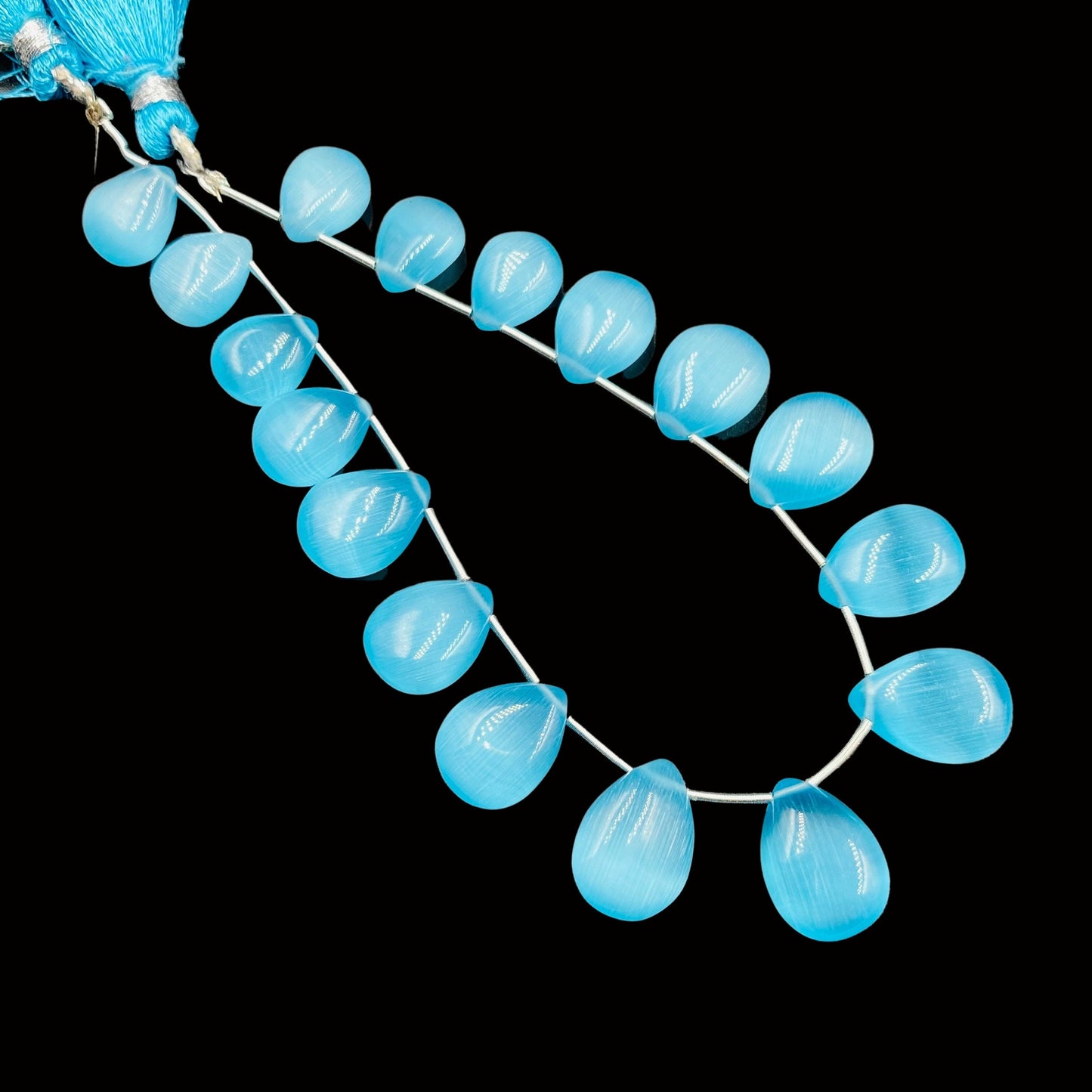 Monalisa Sky Blue Smooth Pear Shape Briolette Beads | Side Drilled Strand