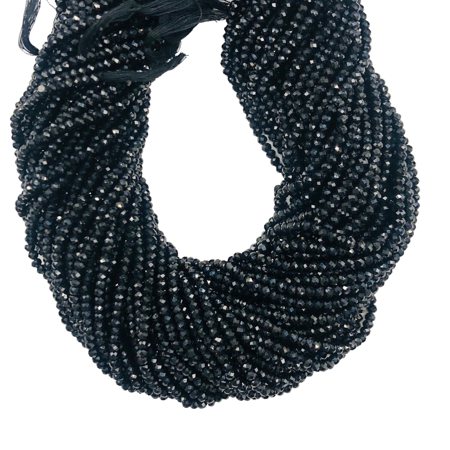 AAA Natural Black Spinel Faceted Rondelle Beads | 3mm | 5 Strands, 12 Inch