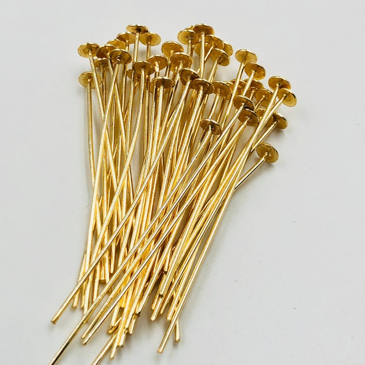 50 PCS Gold - Plated Decorative Headpin, Fancy Headpins, Gold Flat Round Headpins, Professional Jewelry Making Findings, Beading SKU - BC306 - BeadsBoatInc