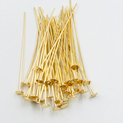 50 PCS Gold - Plated Decorative Headpin, Fancy Headpins, Gold Flat Round Headpins, Professional Jewelry Making Findings, Beading SKU - BC306 - BeadsBoatInc