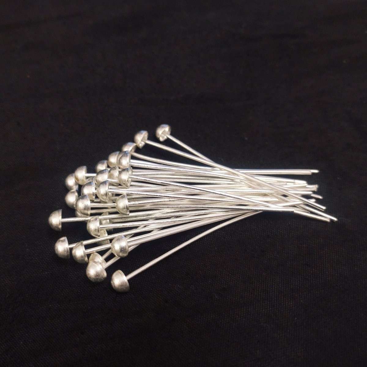 50 PCS Silver - Plated Decorative Headpin, Fancy Headpins, Silver Flat Round Headpins, Professional Jewelry Making Findings, Beading SKU - BC308 - BeadsBoatInc