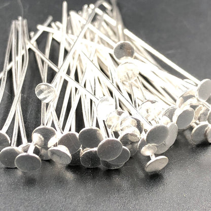 50 PCS Silver-Plated Decorative Headpin, Fancy Headpins, Silver Flat Round Headpins, Professional Jewelry Making Findings, Beading SKU-CC232 - BeadsBoatInc