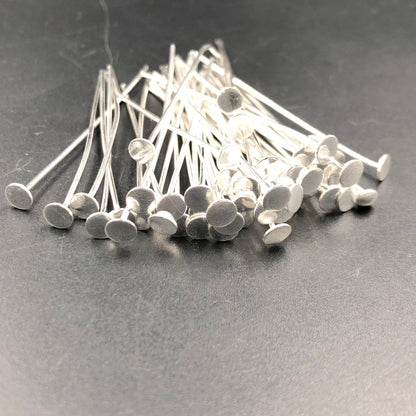 50 PCS Silver-Plated Decorative Headpin, Fancy Headpins, Silver Flat Round Headpins, Professional Jewelry Making Findings, Beading SKU-CC232 - BeadsBoatInc