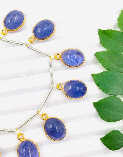 10 Pcs Natural Tanzanite Smooth Oval Bezel Connectors | 8x10mm Gold