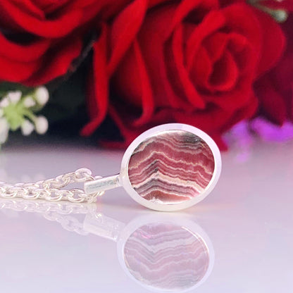 Pink Rhodochrosite Necklace – Dainty Silver Birthstone Pendant, Gift for Her