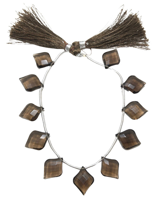 11pc Smoky QUARTZ FACETED Shield Shape Drops Natural Gemstone Briolette Face Drill Beads Line | Beads For Jewelry | Wholesale Gemstone Beads