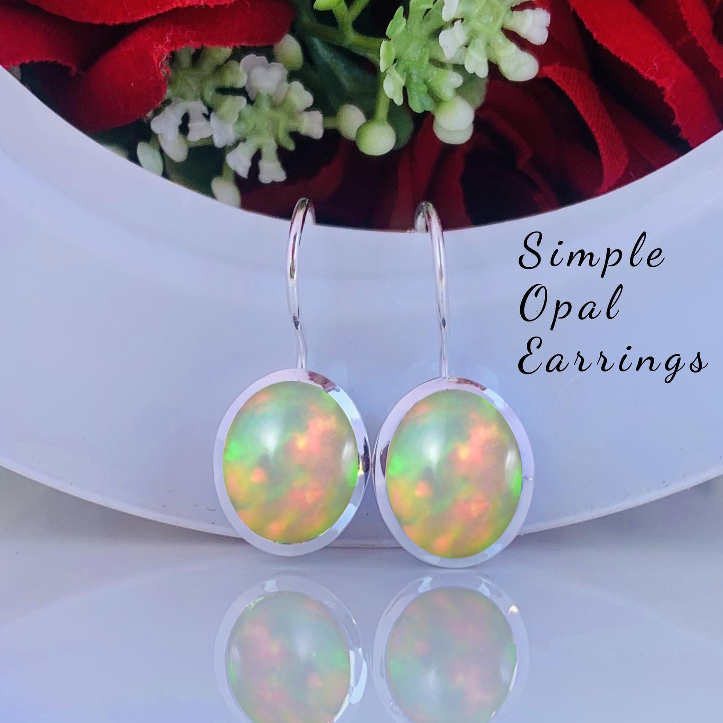 Simple Opal Earrings ~ Vermeil Gold & Silver Earring Pair ~ Oval Cut Dainty Opal Birthstone Earrings ~  Gift for Her ~  E-0039