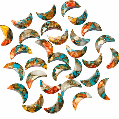 2 Pieces Spiny Oyster Copper Turquoise Moon , Crescent moon shape gemstone, carving gemstone, Moon shape gemstone, Size 7x16mm SKU- BBI032