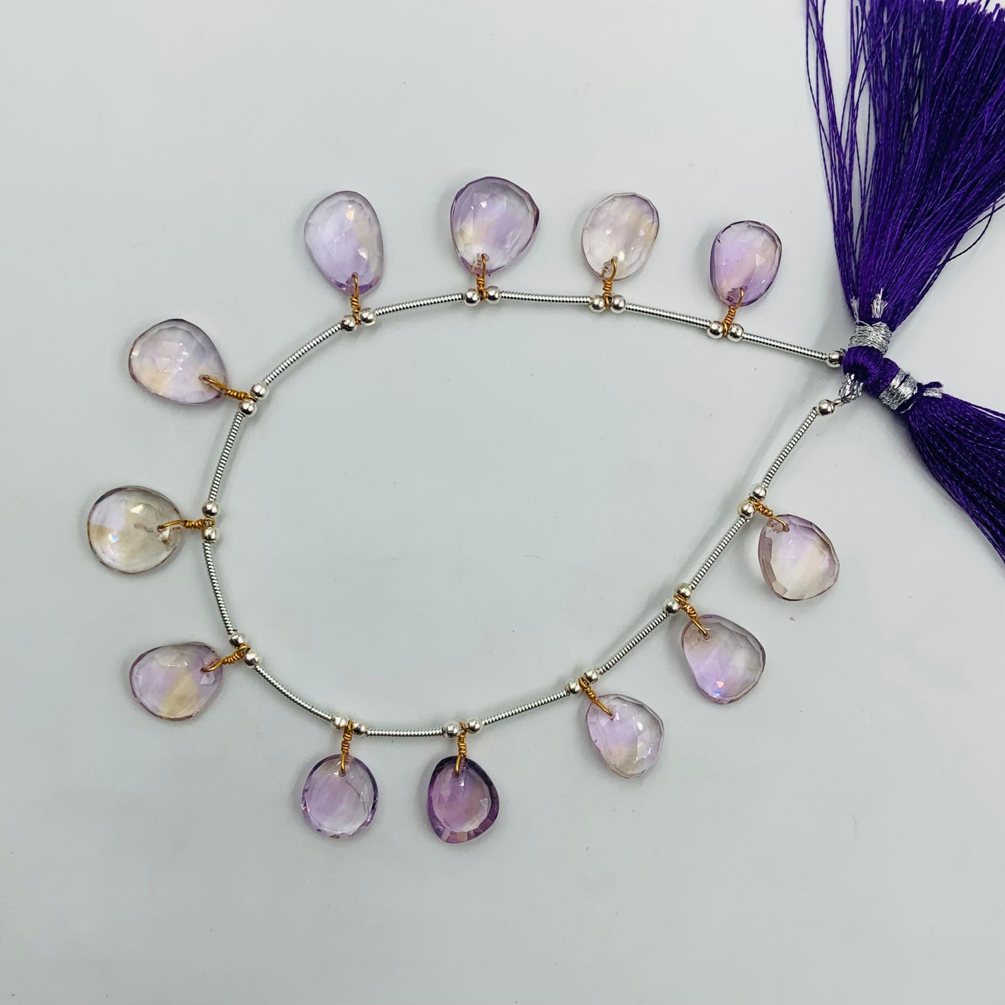 12 Pieces Natural Ametrine Rose Cut Slices Cabochons , Free Form Shape Cabochon, Faceted Rose Cut Flat Back Cabochons, Cut Stones Cabochons.