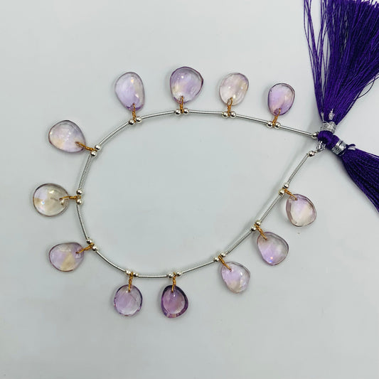 12 Pieces Natural Ametrine Rose Cut Slices Cabochons , Free Form Shape Cabochon, Faceted Rose Cut Flat Back Cabochons, Cut Stones Cabochons.