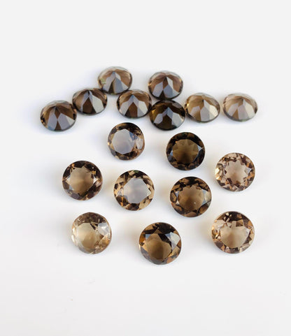 Natural Smoky Quartz Faceted Round Shape Cut Stone CALIBRATED Loose Stone Cut Round Jewelry Making Semi Precious Cut Stone for Earrings