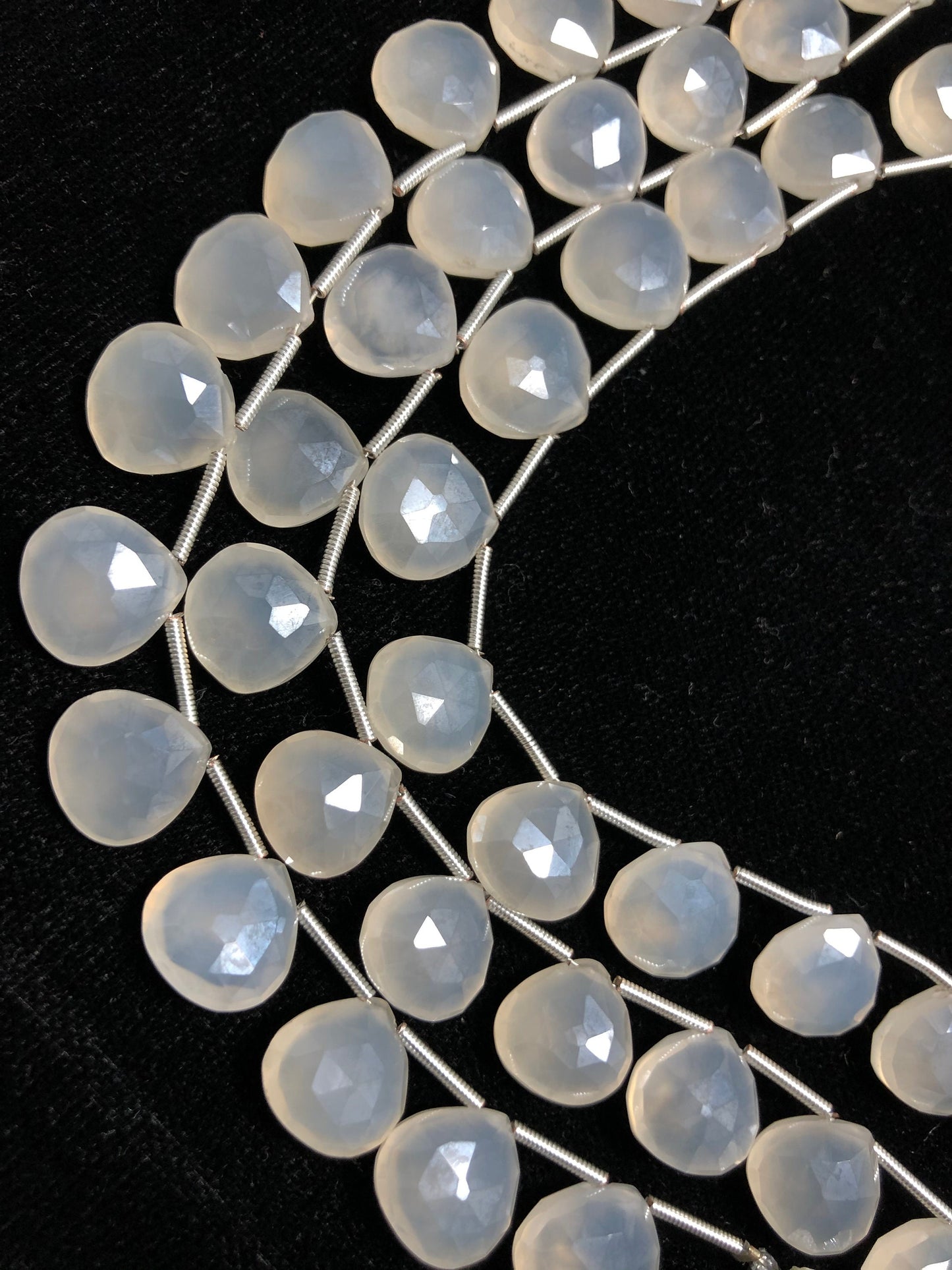 Heart Faceted White Moonstone Necklace, 11mm Gemstone Beads