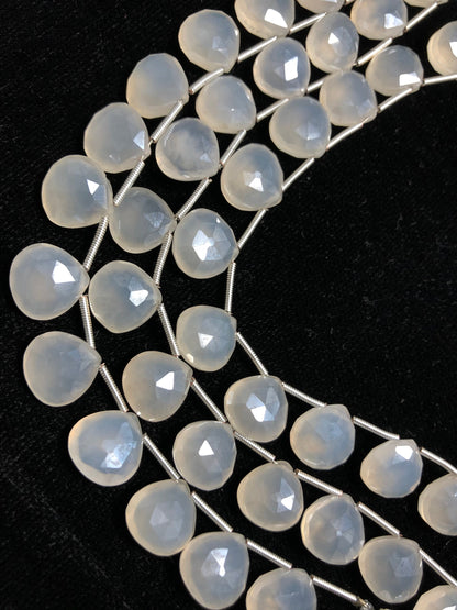 Heart Faceted White Moonstone Necklace, 11mm Gemstone Beads