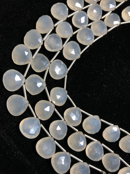 Heart Faceted White Moonstone Necklace, 11mm Gemstone Beads
