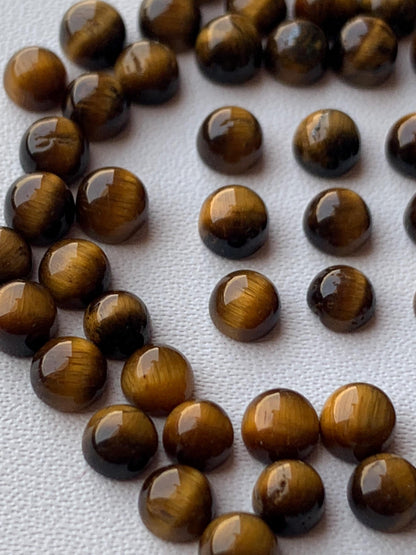 Natural Tiger Eye Smooth Round Gemstone Cabochon, CALIBRATED Loose Stone Cab, Round Jewelry Making Cabochons Semi Precious Cabochon for ring