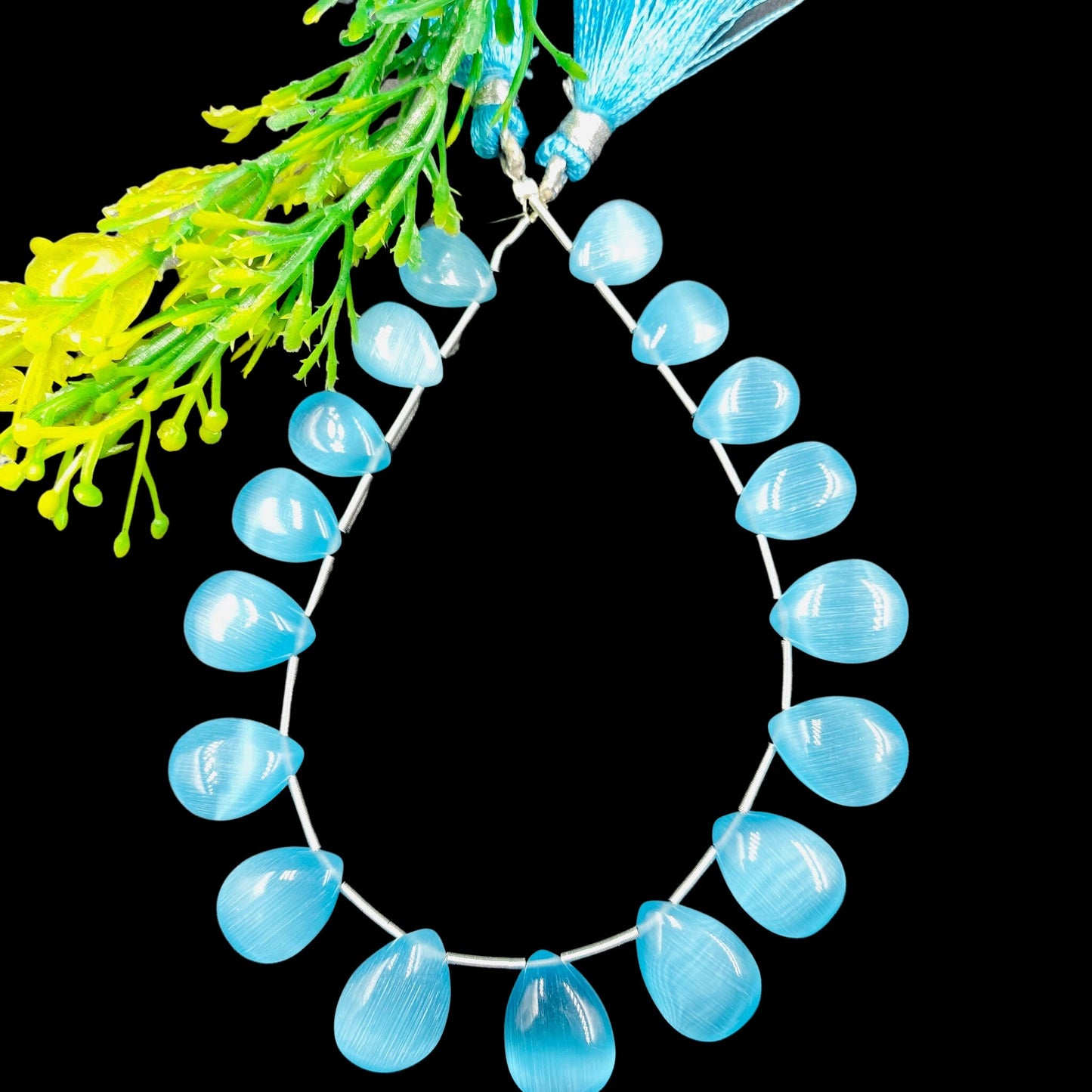 Monalisa Sky Blue Smooth Pear Shape Briolette Beads | Side Drilled Strand