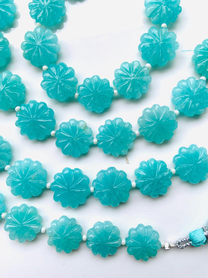 10 Pieces Natural Amazonite Carved Flower gemstone Fancy shape Slot Carved Briolette beads for jewelry making Size 14mm to 15mm gift for her