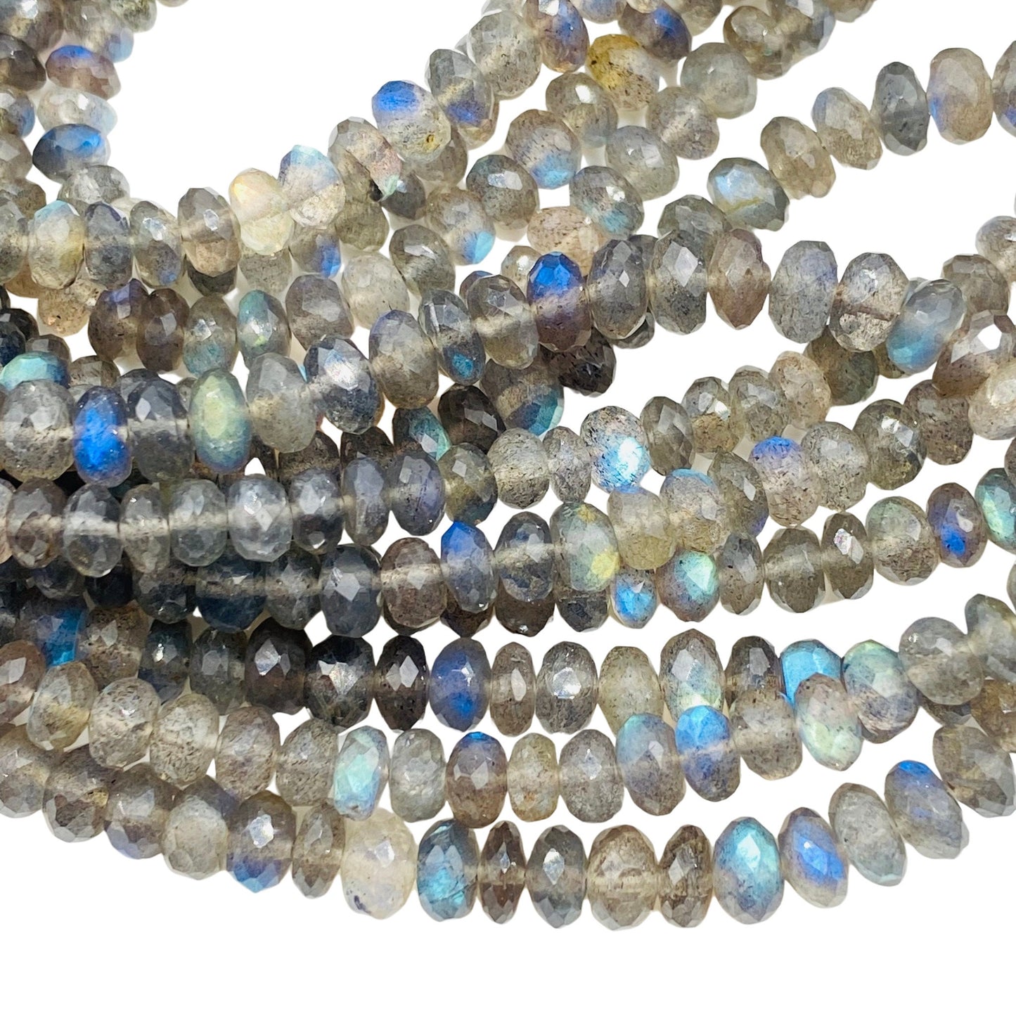 Natural Blue Flashy Labradorite Faceted Rondelle Beads - AAA Gemstone Beads
