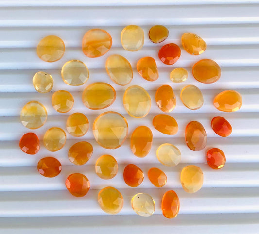 Natural Mexican fire Opal Rose Cut Slices Cabochons Faceted Rose Cut Flat Back Cabochons, Rose Cut Loose Gemstone, Opal Gemstone Slices Cut