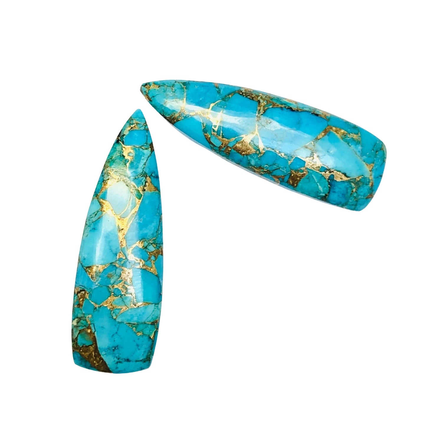 1 Pair Copper Turquoise Smooth Long Trillion Gemstone, Size 10x31mm, Matching Pair Briolette, Earring Making Gemstone , SKU - BBI274